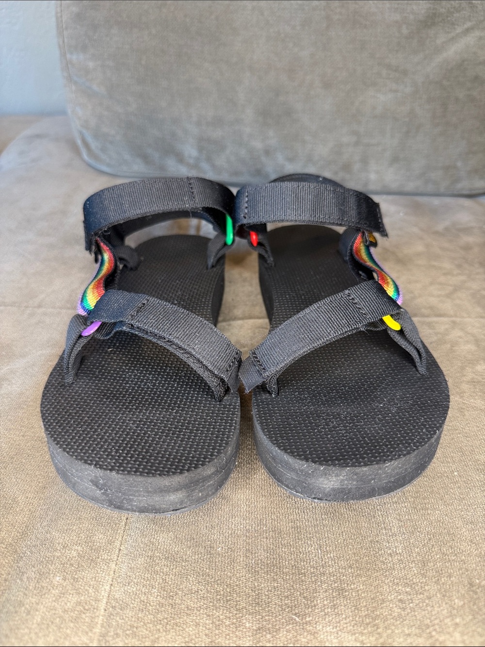 Teva Midform Universal Black Sandals with Metallic Rainbow Strap and - Picture 2 of 10
